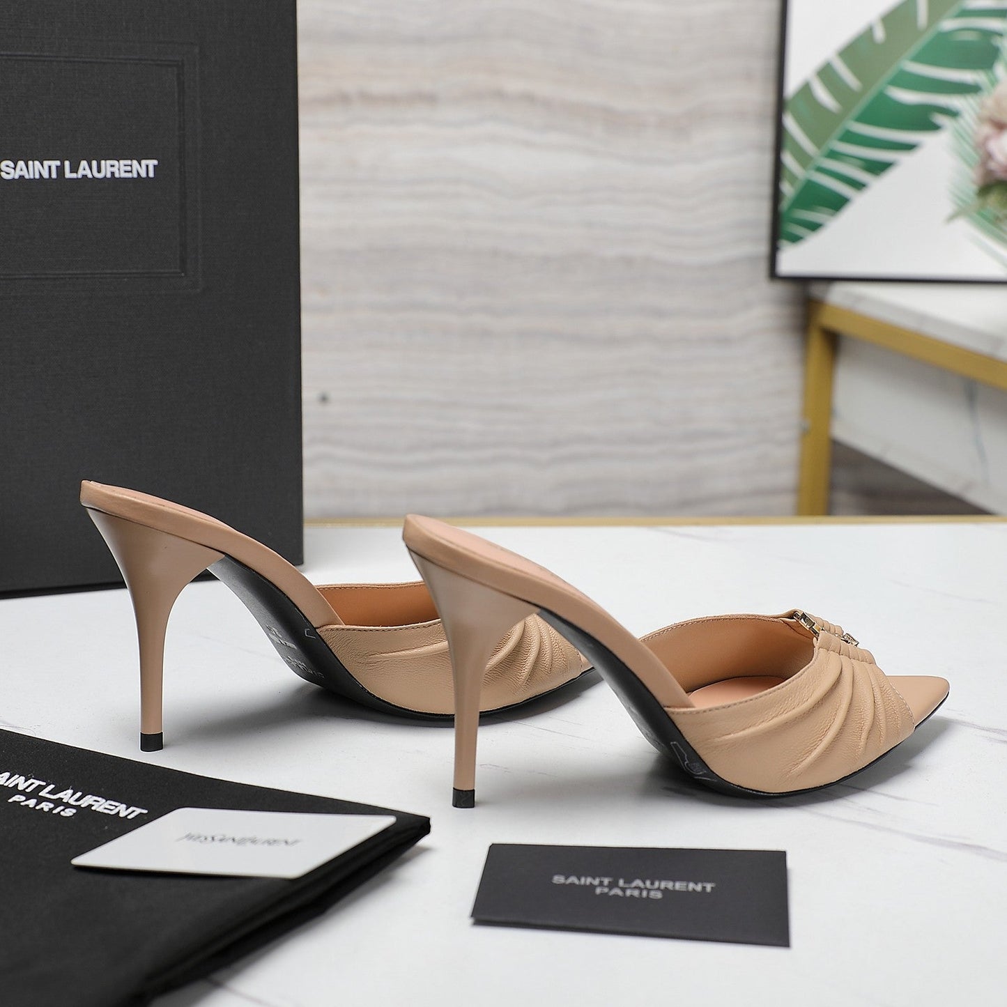 YSL HIGH HEEL 100 MM IN BEIGE CALFSKIN - 35