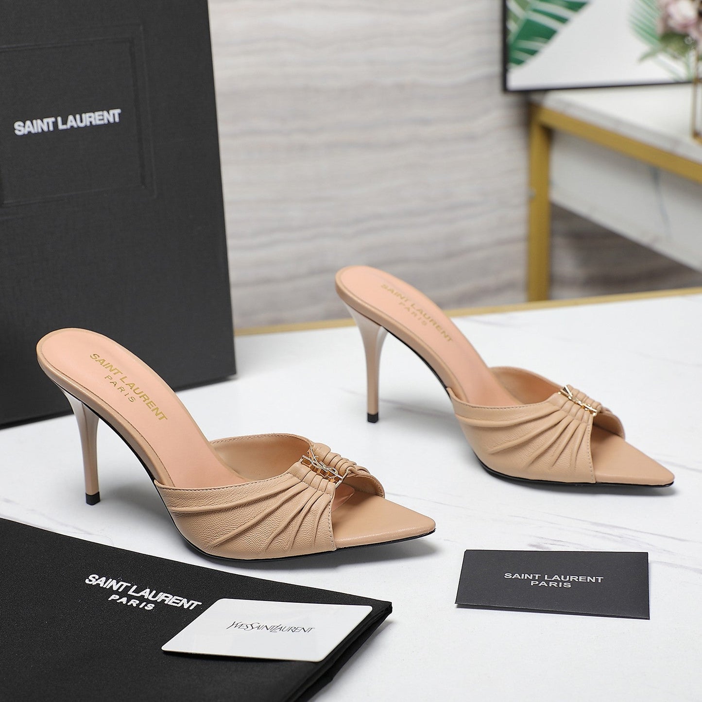 YSL HIGH HEEL 100 MM IN BEIGE CALFSKIN - 35