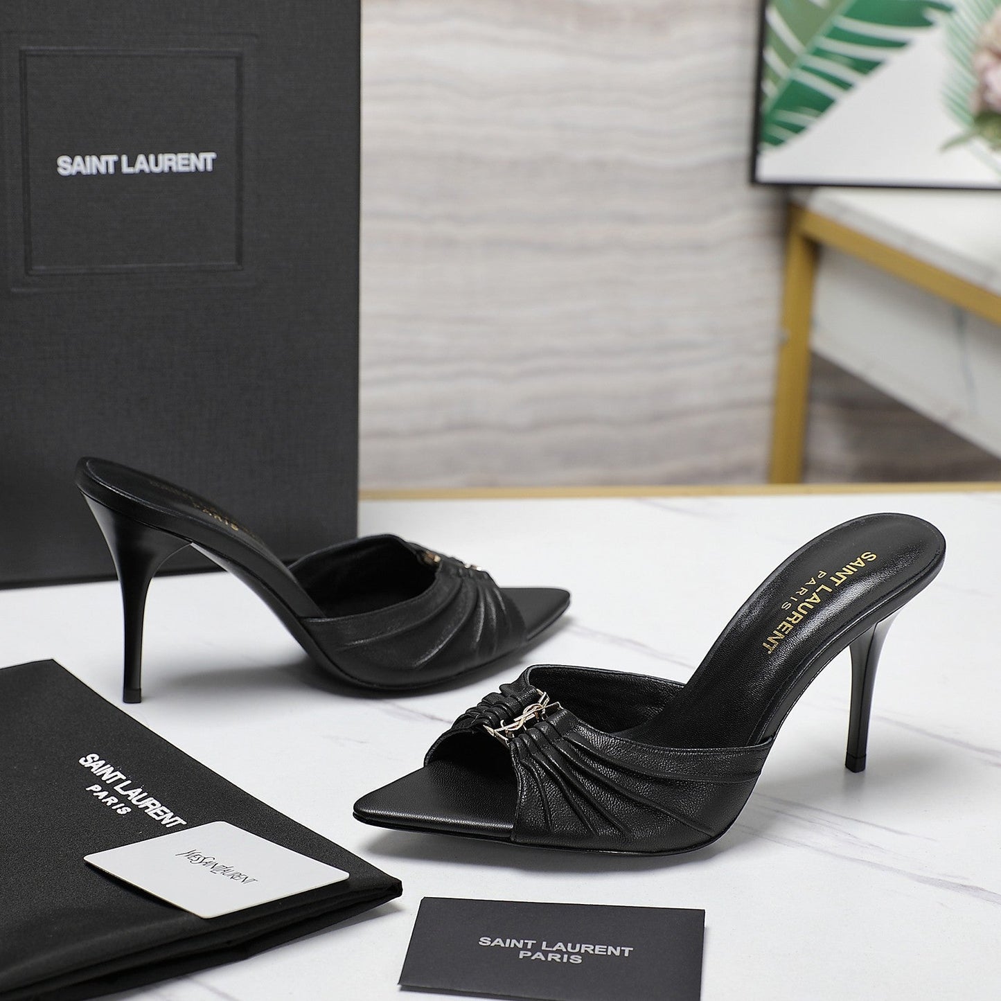 SL BABYLONE MULES 10 BLACK SMOOTH CALFSKIN - 35