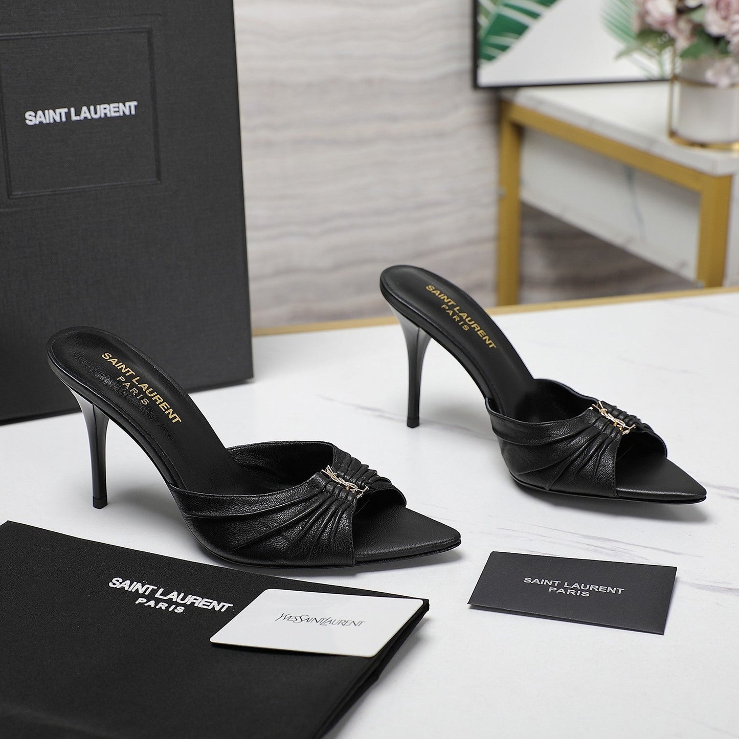 SL BABYLONE MULES 10 BLACK SMOOTH CALFSKIN - 35