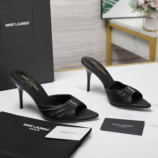 SL BABYLONE MULES 10 BLACK SMOOTH CALFSKIN - 35