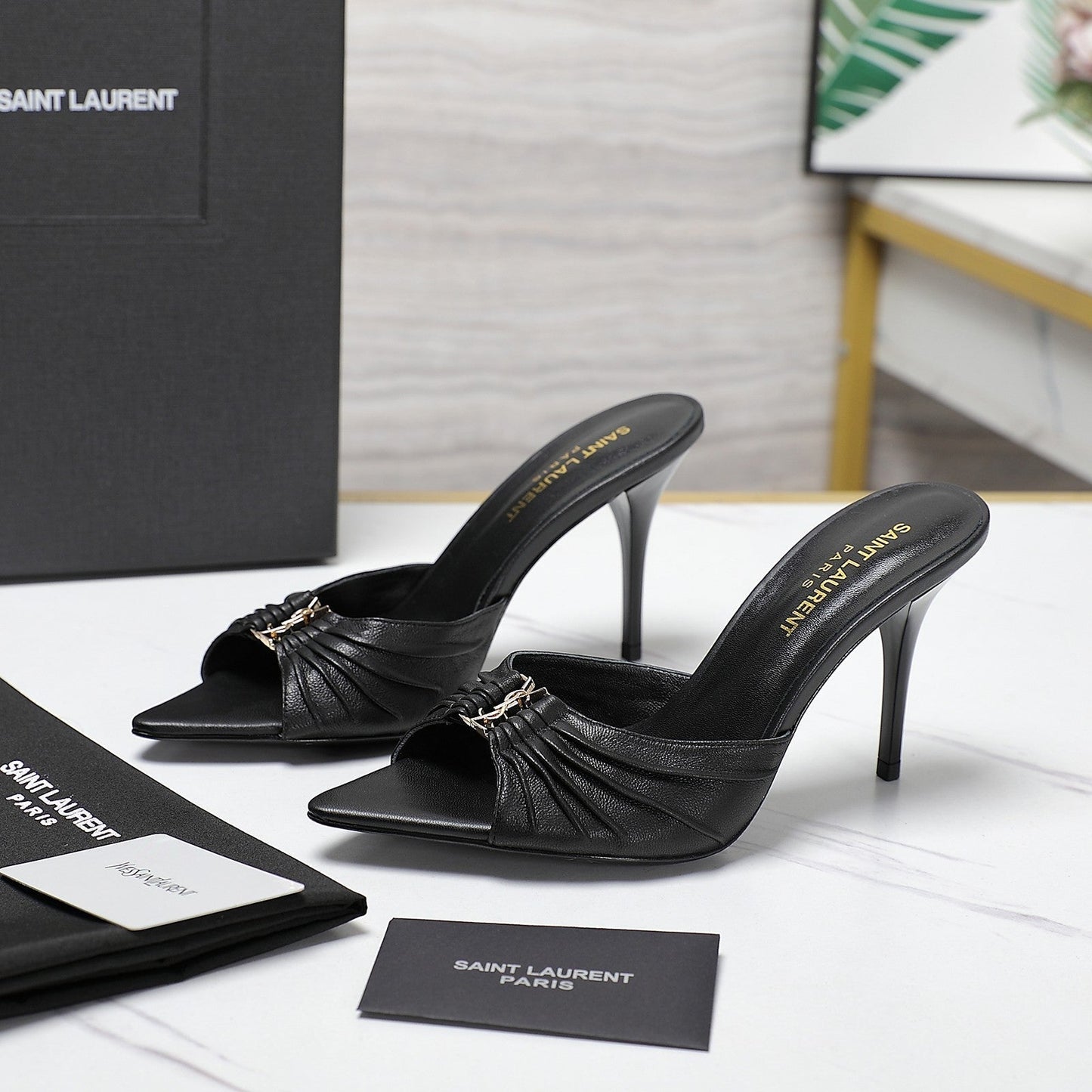 SL BABYLONE MULES 10 BLACK SMOOTH CALFSKIN - 35