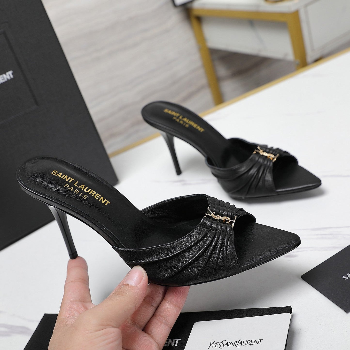 SL BABYLONE MULES 10 BLACK SMOOTH CALFSKIN - 35