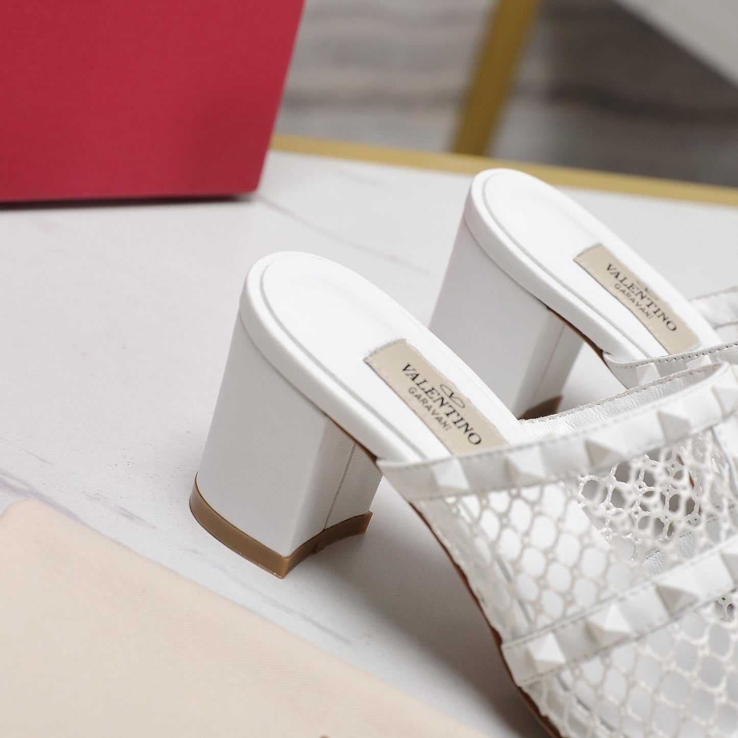 WOMEN'S BLACK ROCKSTUD WHITE MESH SLIDER SANDAL WITH MATCHING STUDS 65 MM - 35