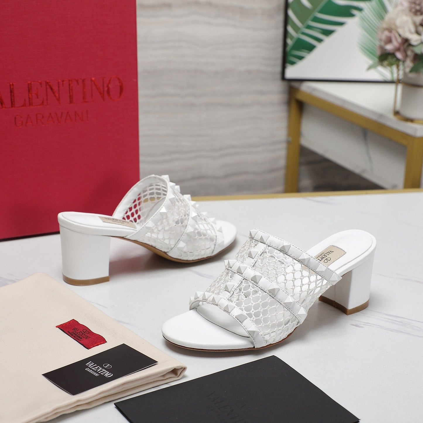 WOMEN'S BLACK ROCKSTUD WHITE MESH SLIDER SANDAL WITH MATCHING STUDS 65 MM - 35