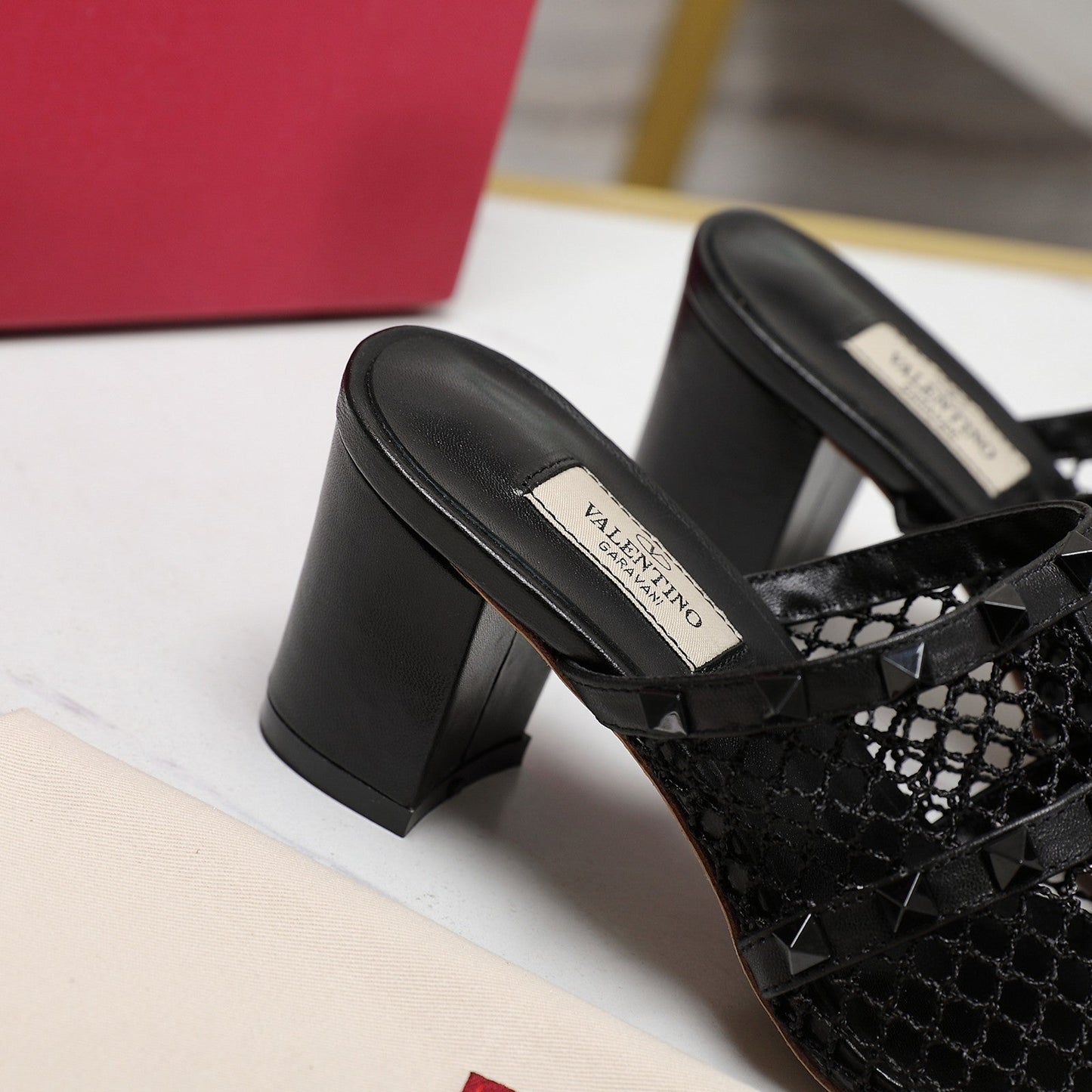 WOMEN'S BLACK ROCKSTUD BLACK MESH SLIDER SANDAL WITH MATCHING STUDS 65 MM - 35
