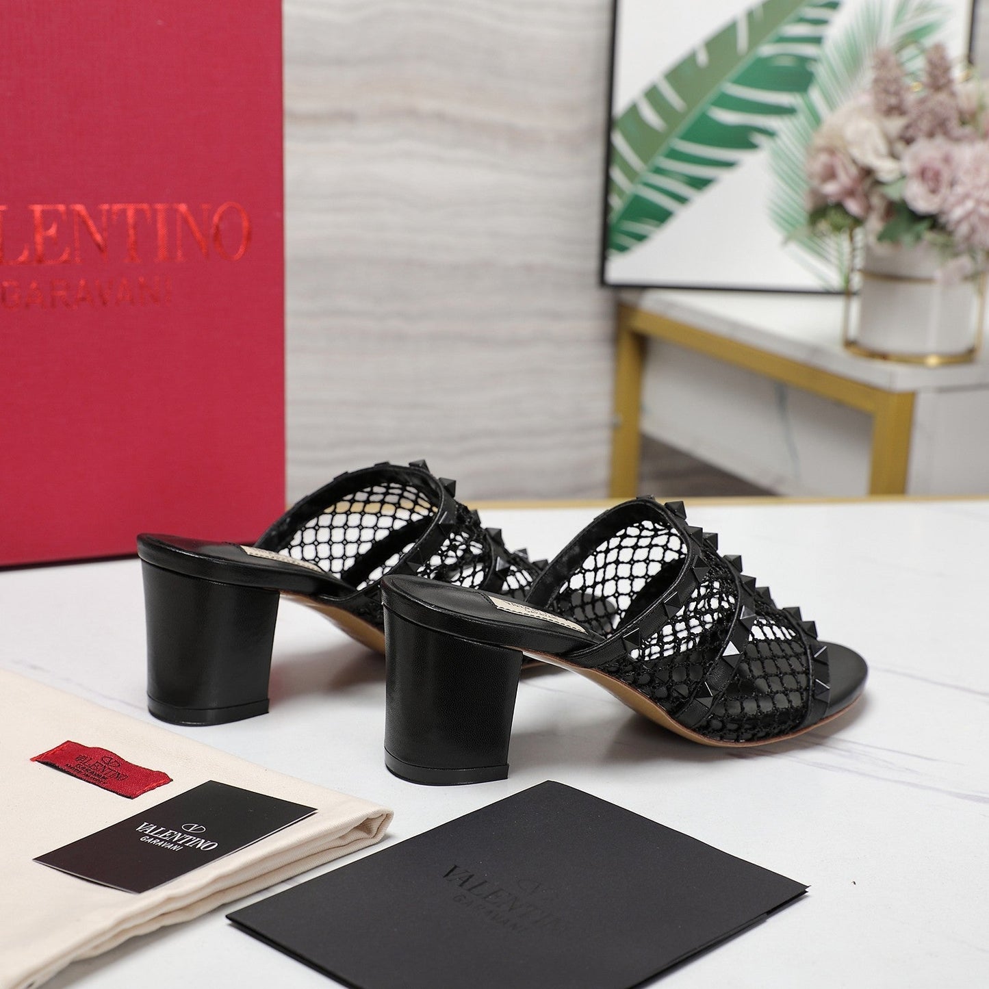 WOMEN'S BLACK ROCKSTUD BLACK MESH SLIDER SANDAL WITH MATCHING STUDS 65 MM - 35
