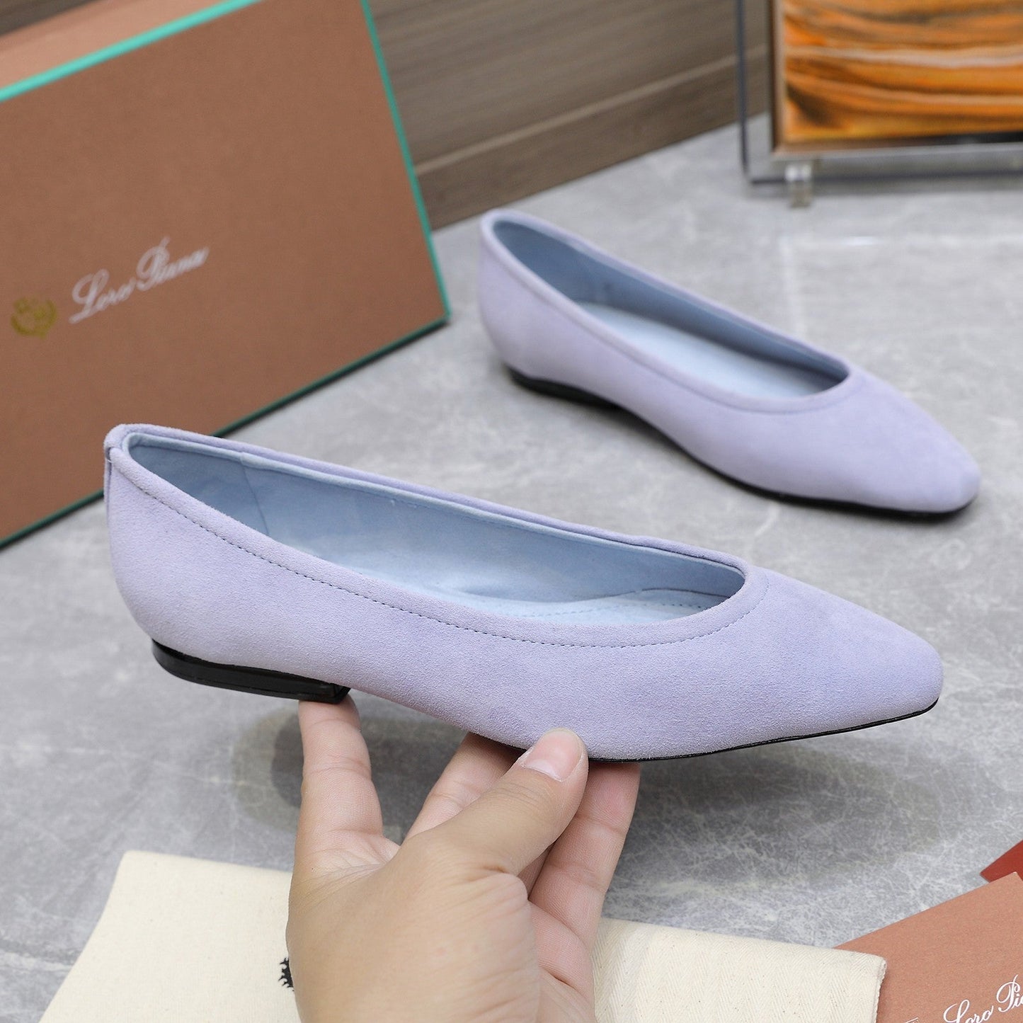 CLASSIC BALLET SHOES IN PASTEL PURPLE SUEDUE - 35