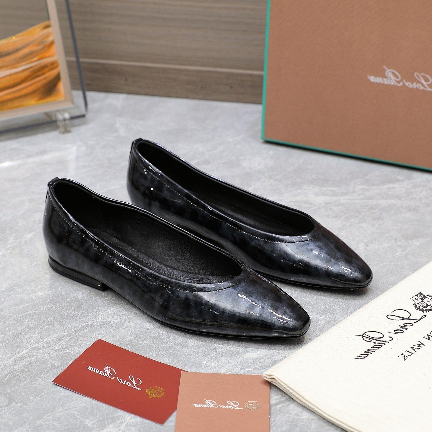 CLASSIC BALLET SHOES IN BLACK LEOPARD GLOSSY LEATHER - 35