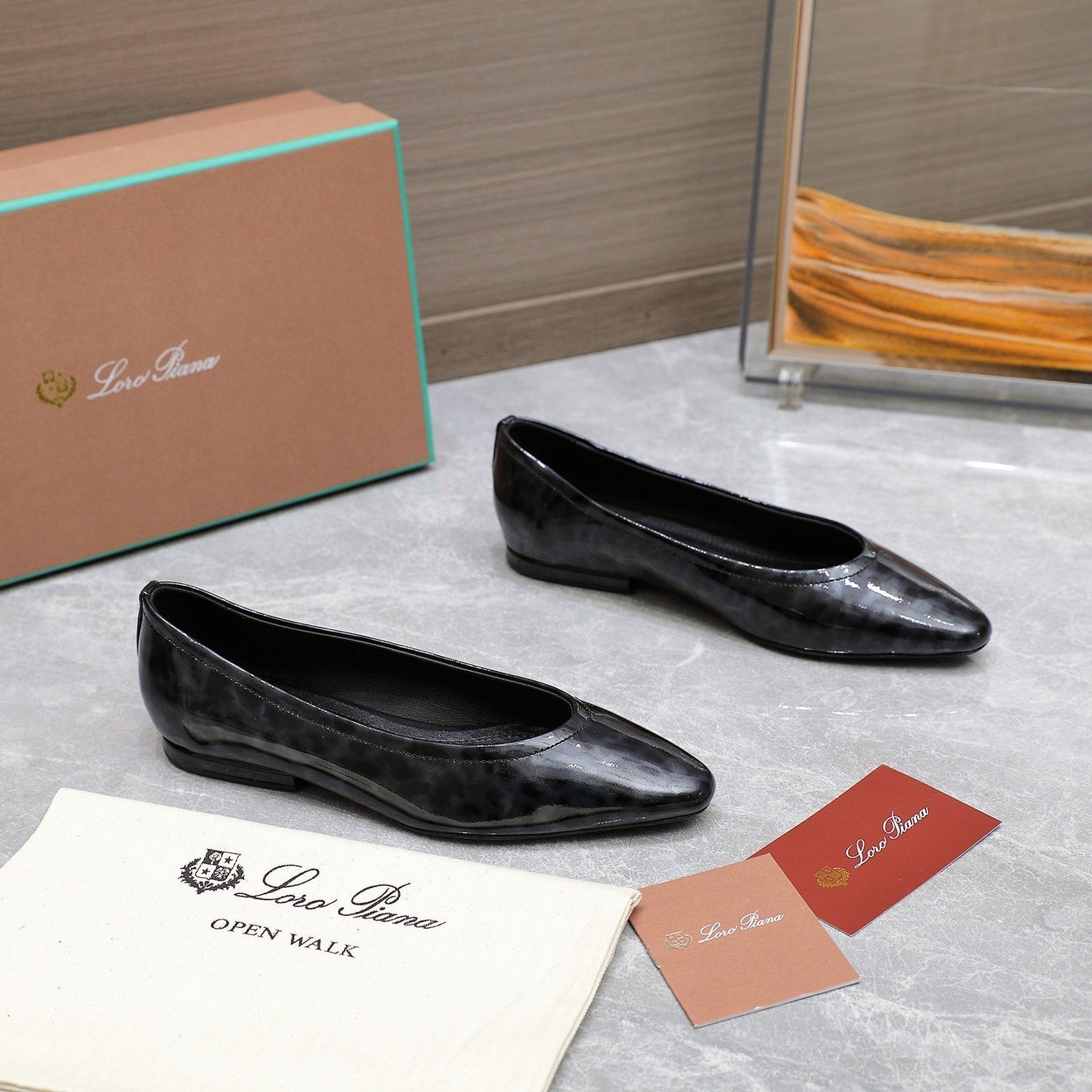 CLASSIC BALLET SHOES IN BLACK LEOPARD GLOSSY LEATHER - 35