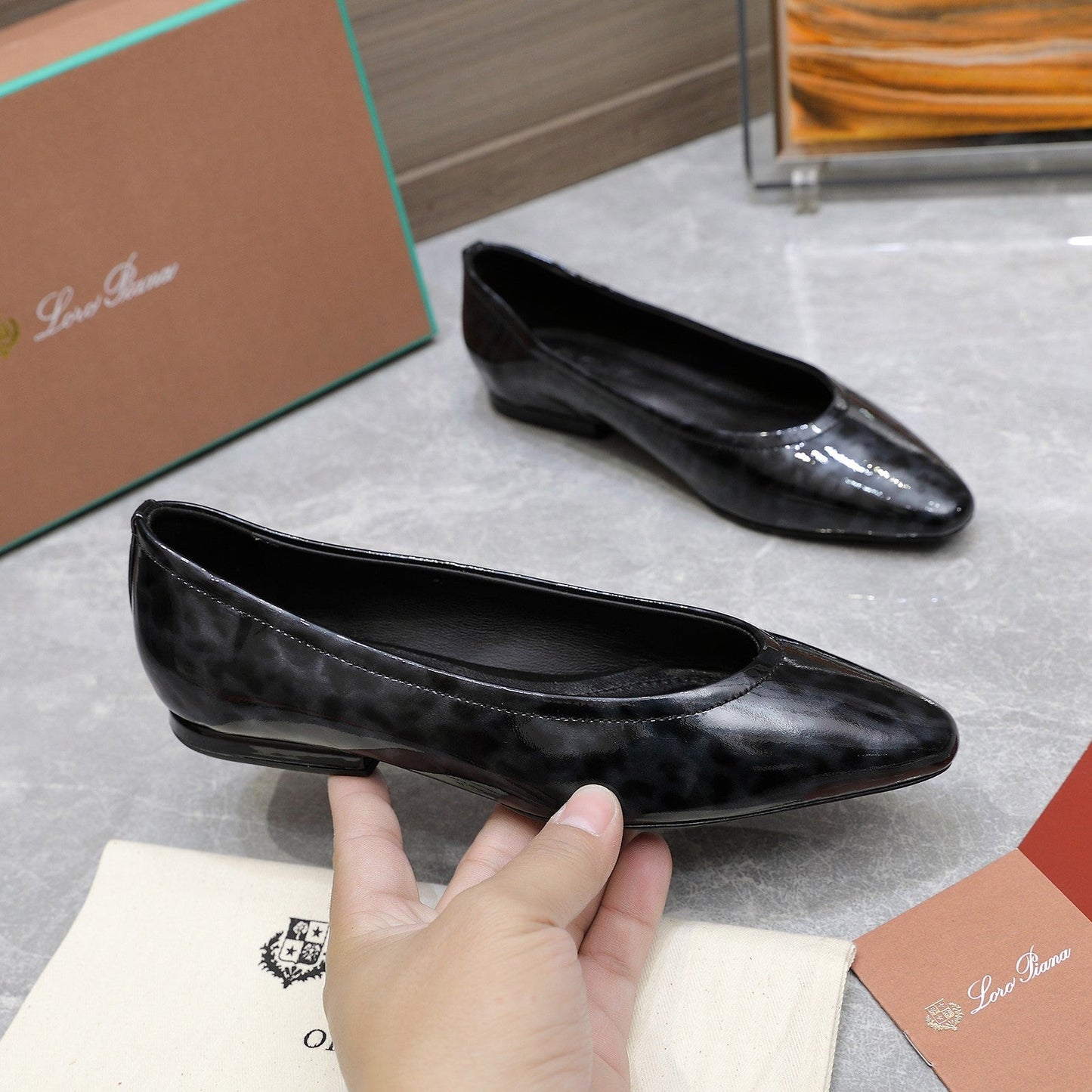 CLASSIC BALLET SHOES IN BLACK LEOPARD GLOSSY LEATHER - 35