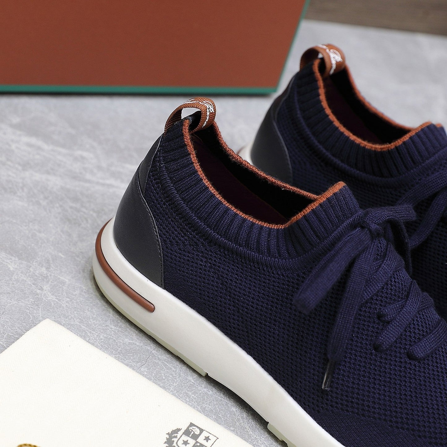 LP LADY FLEXY WALK SNEAKER NAVY BLUE AND ORANGE WOOL CALFSKIN - 35
