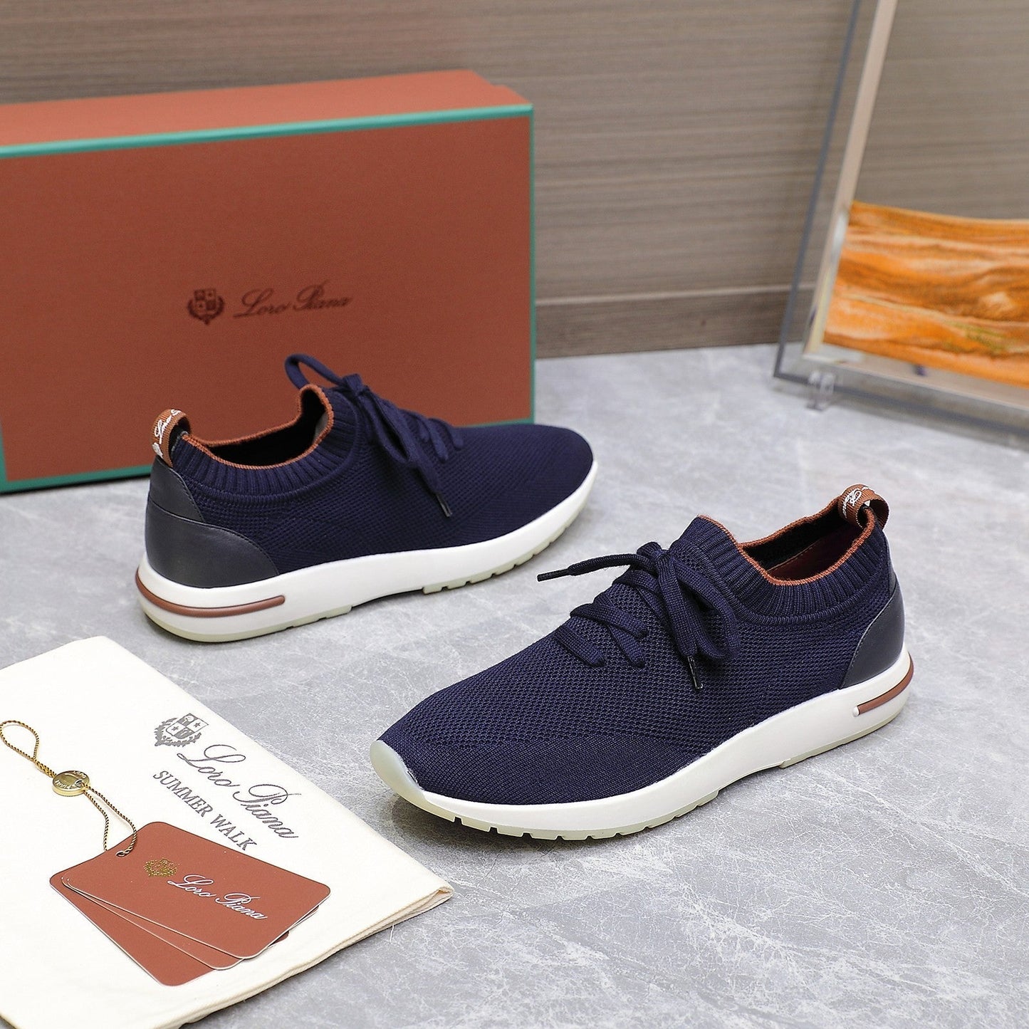 LP LADY FLEXY WALK SNEAKER NAVY BLUE AND ORANGE WOOL CALFSKIN - 35