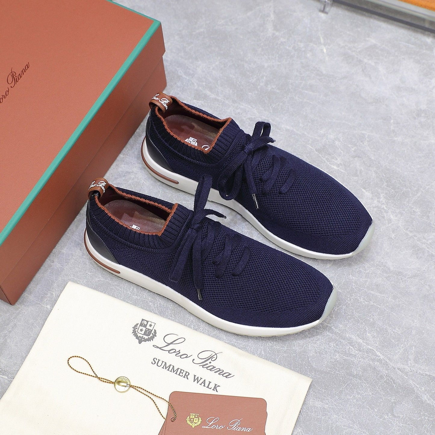 LP LADY FLEXY WALK SNEAKER NAVY BLUE AND ORANGE WOOL CALFSKIN - 35