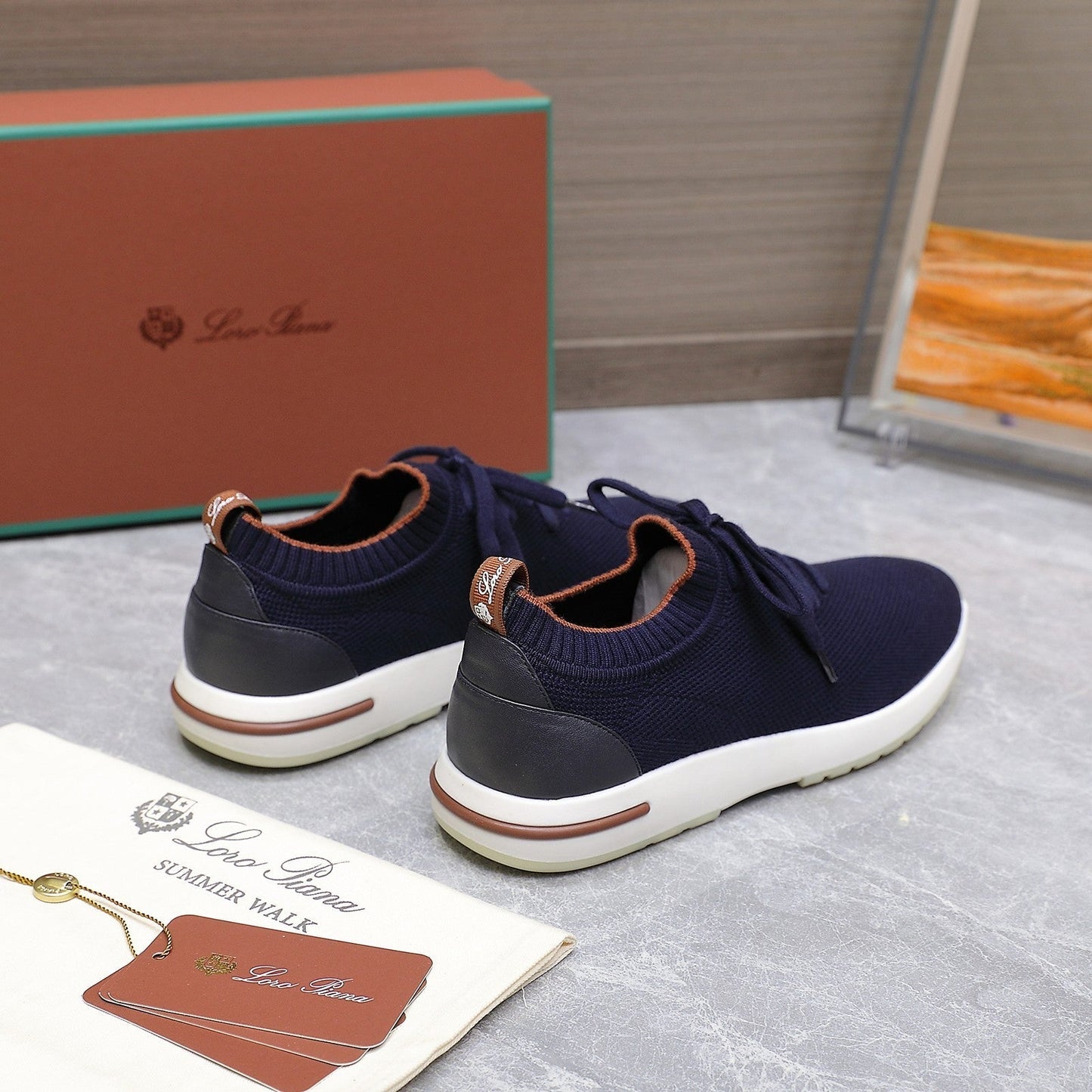LP LADY FLEXY WALK SNEAKER NAVY BLUE AND ORANGE WOOL CALFSKIN - 35