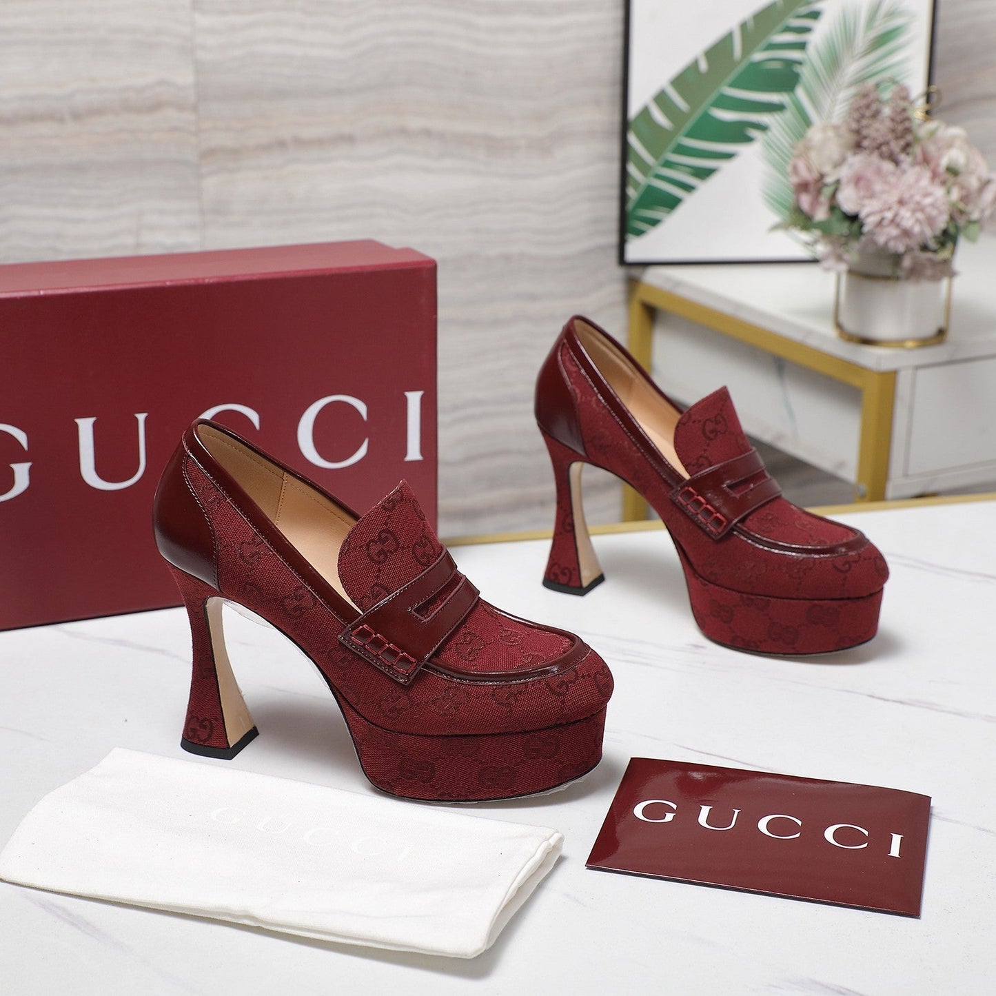GG CLASSIC HIGH HEELS 110 IN DARK RED WITH LOGO PRINT - 35