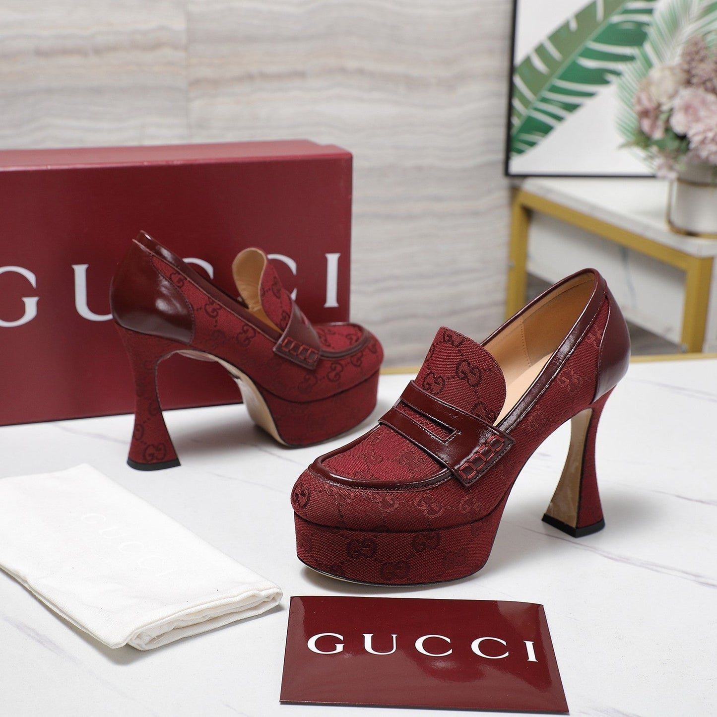 GG CLASSIC HIGH HEELS 110 IN DARK RED WITH LOGO PRINT - 35