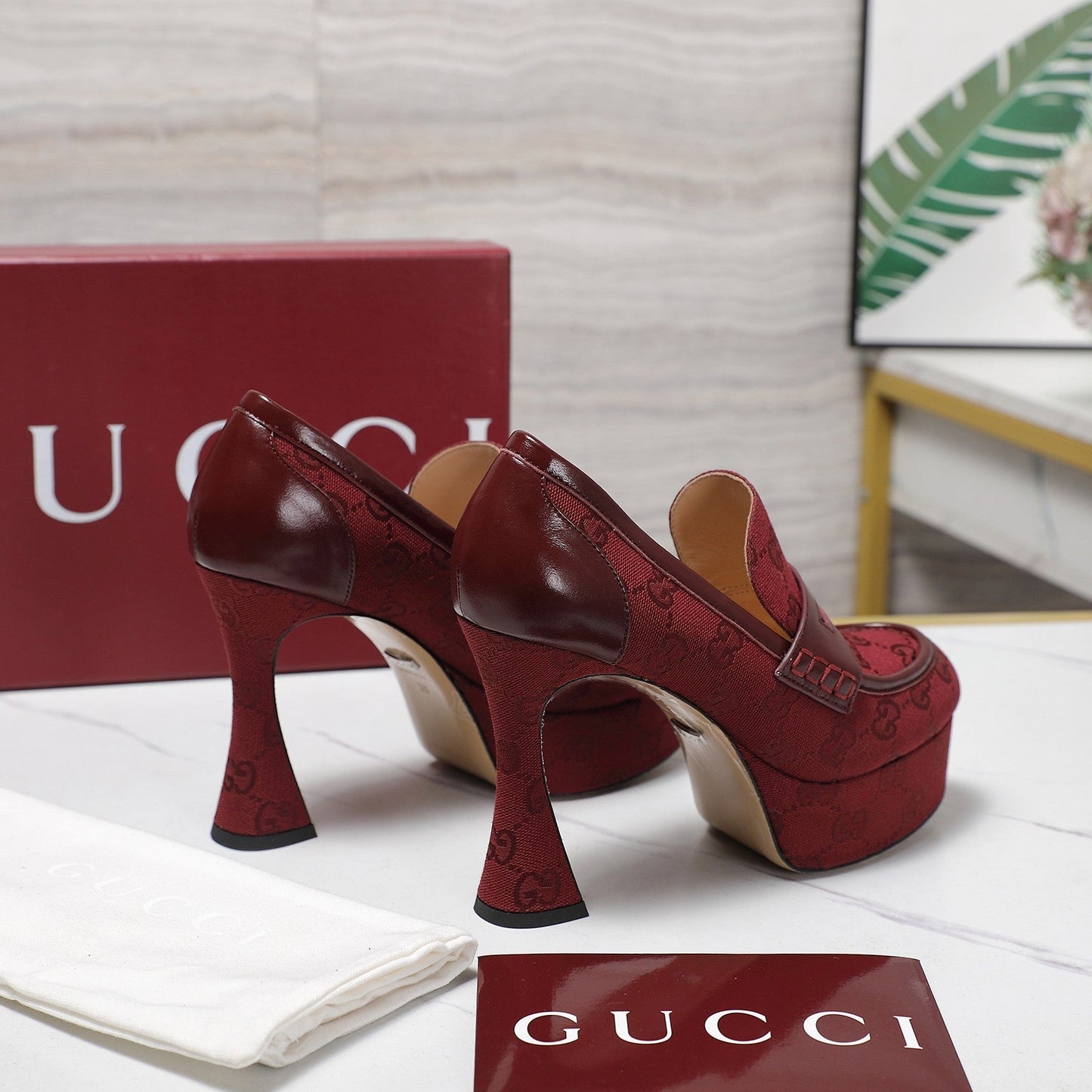 GG CLASSIC HIGH HEELS 110 IN DARK RED WITH LOGO PRINT - 35