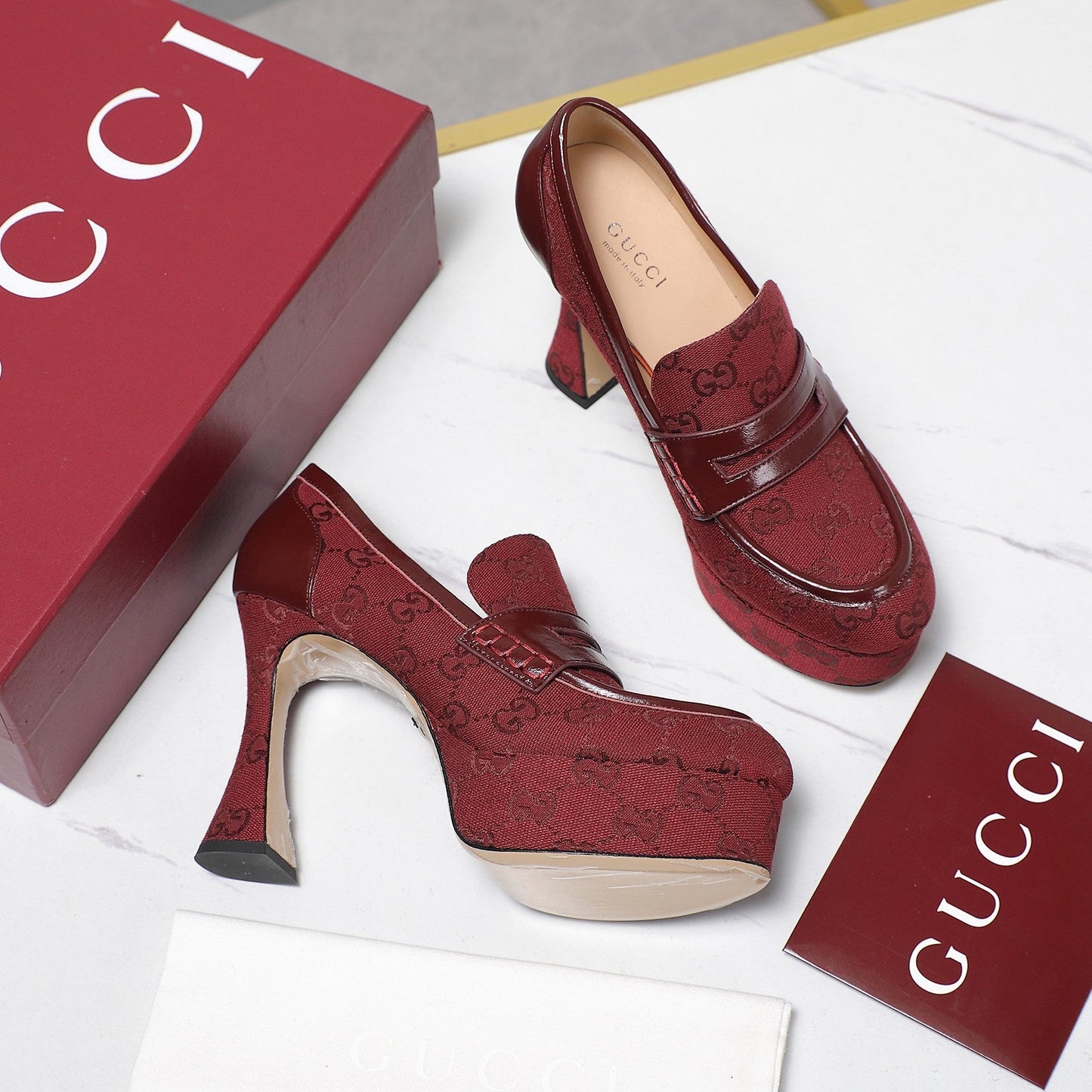 GG CLASSIC HIGH HEELS 110 IN DARK RED WITH LOGO PRINT - 35