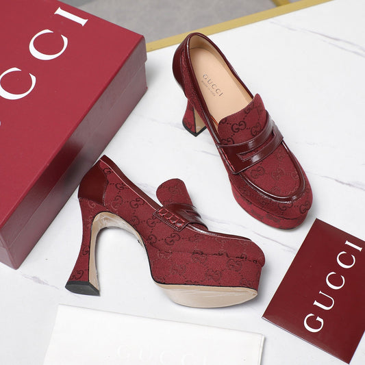 GG CLASSIC HIGH HEELS 110 IN DARK RED WITH LOGO PRINT - 35