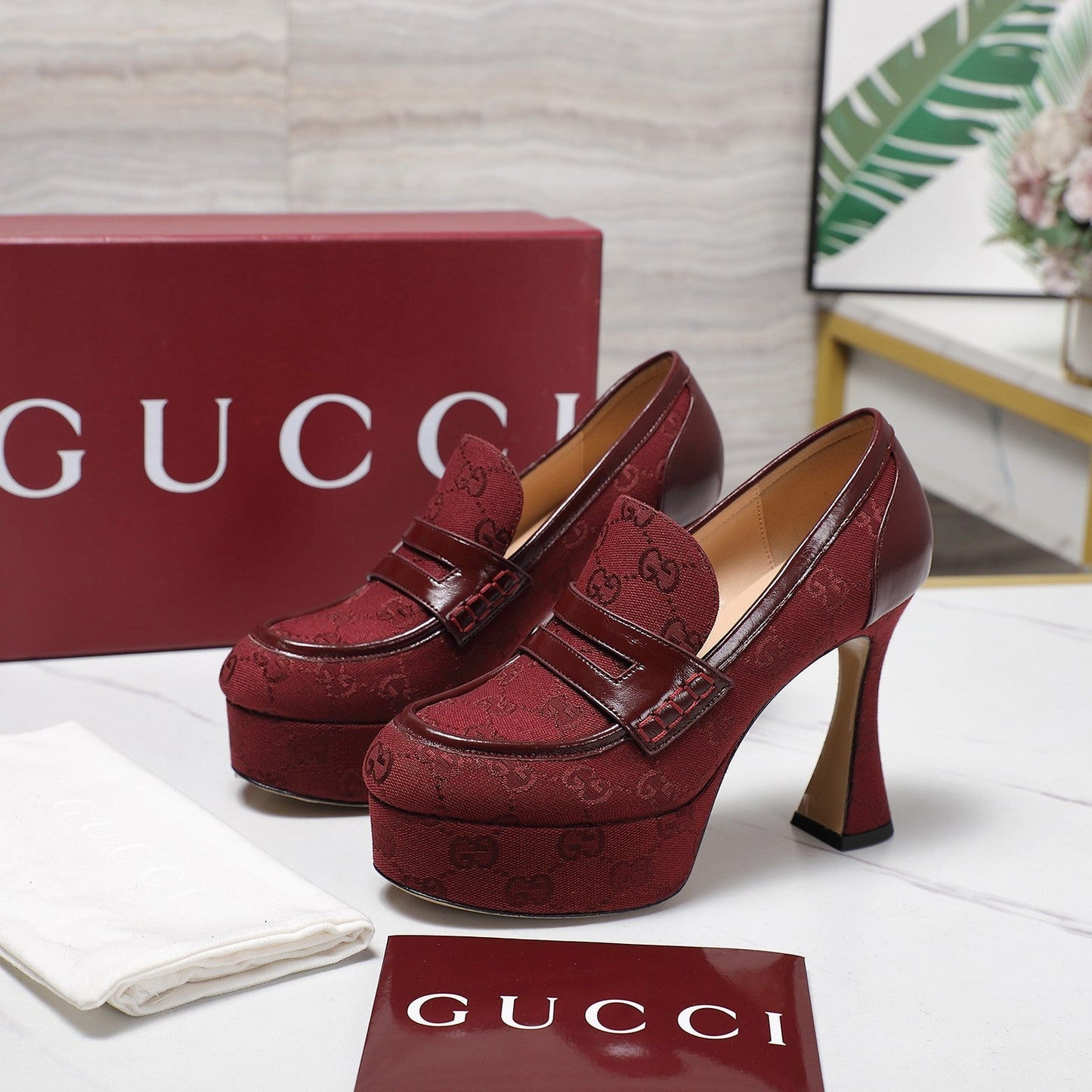 GG CLASSIC HIGH HEELS 110 IN DARK RED WITH LOGO PRINT - 35