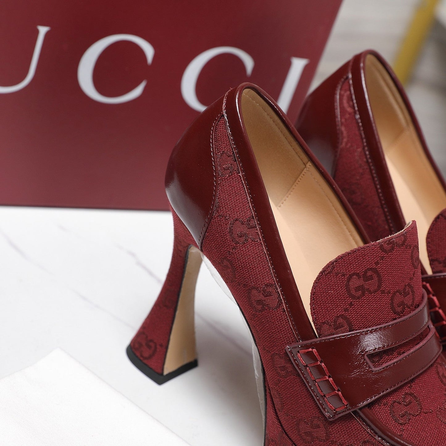 GG CLASSIC HIGH HEELS 110 IN DARK RED WITH LOGO PRINT - 35