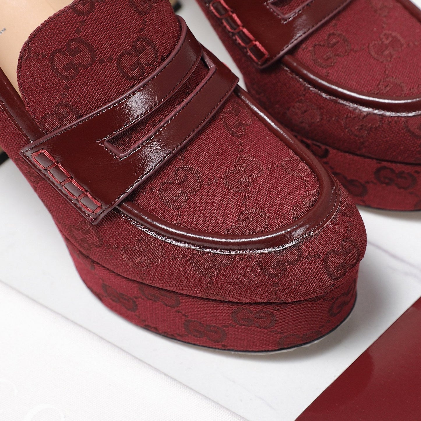 GG CLASSIC HIGH HEELS 110 IN DARK RED WITH LOGO PRINT - 35
