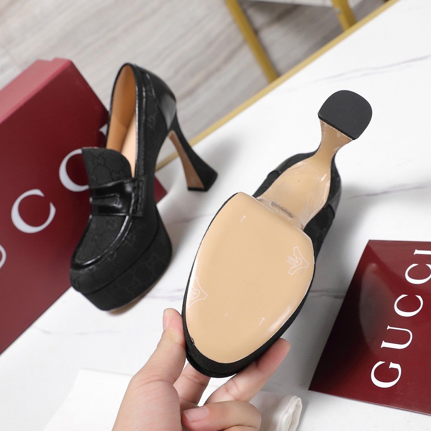 GG CLASSIC HIGH HEELS 110 IN BLACK WITH LOGO PRINT - 35