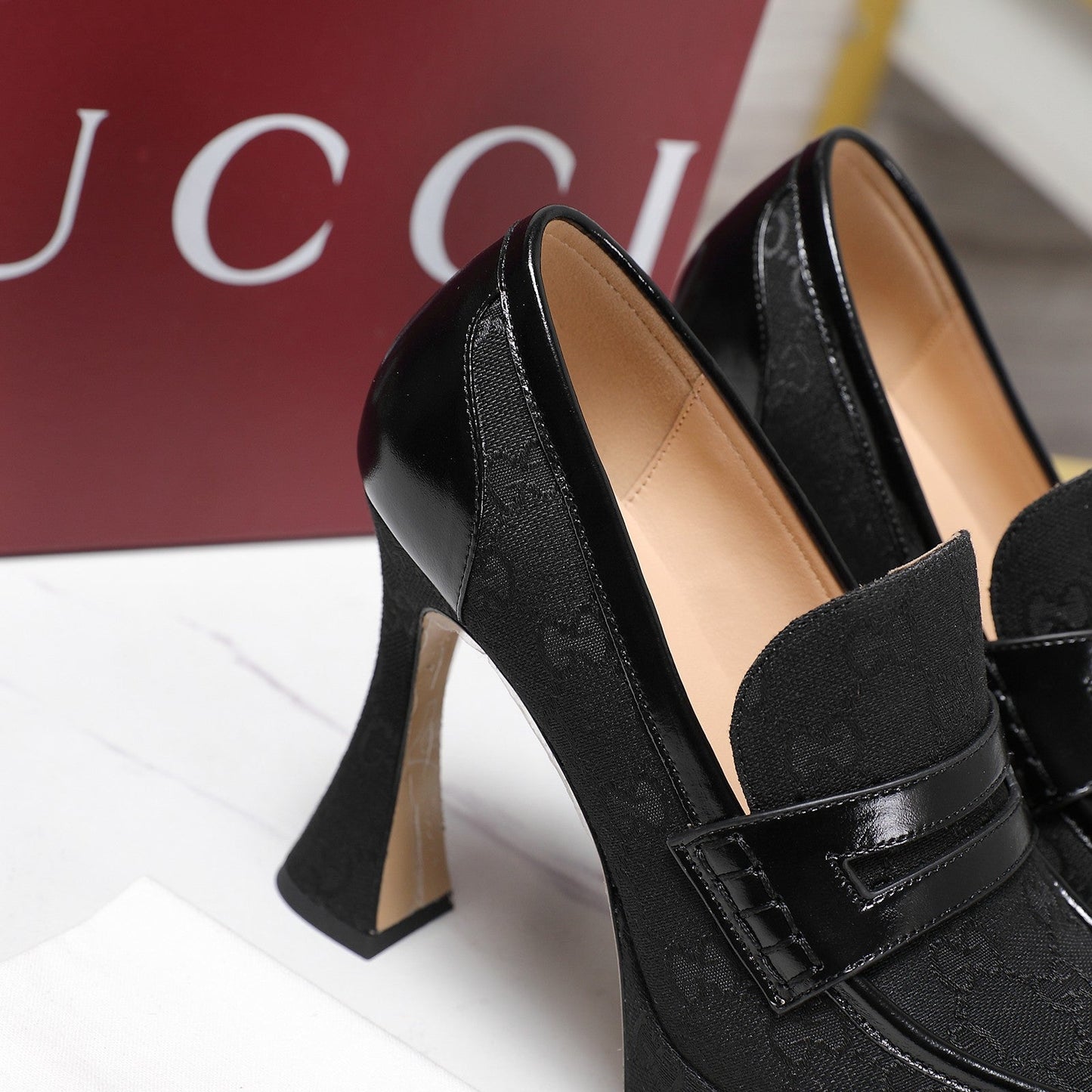 GG CLASSIC HIGH HEELS 110 IN BLACK WITH LOGO PRINT - 35