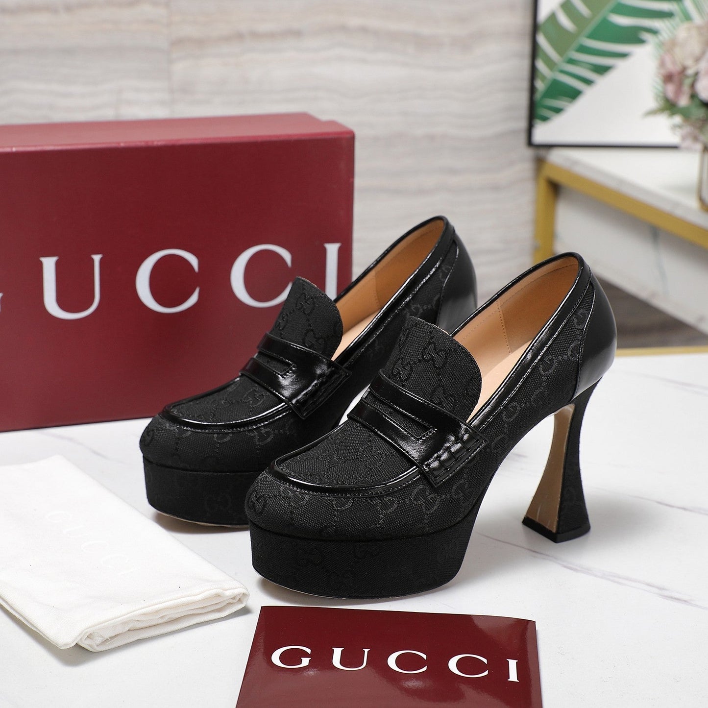 GG CLASSIC HIGH HEELS 110 IN BLACK WITH LOGO PRINT - 35
