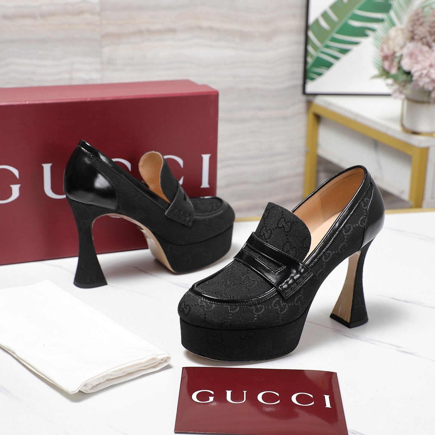 GG CLASSIC HIGH HEELS 110 IN BLACK WITH LOGO PRINT - 35