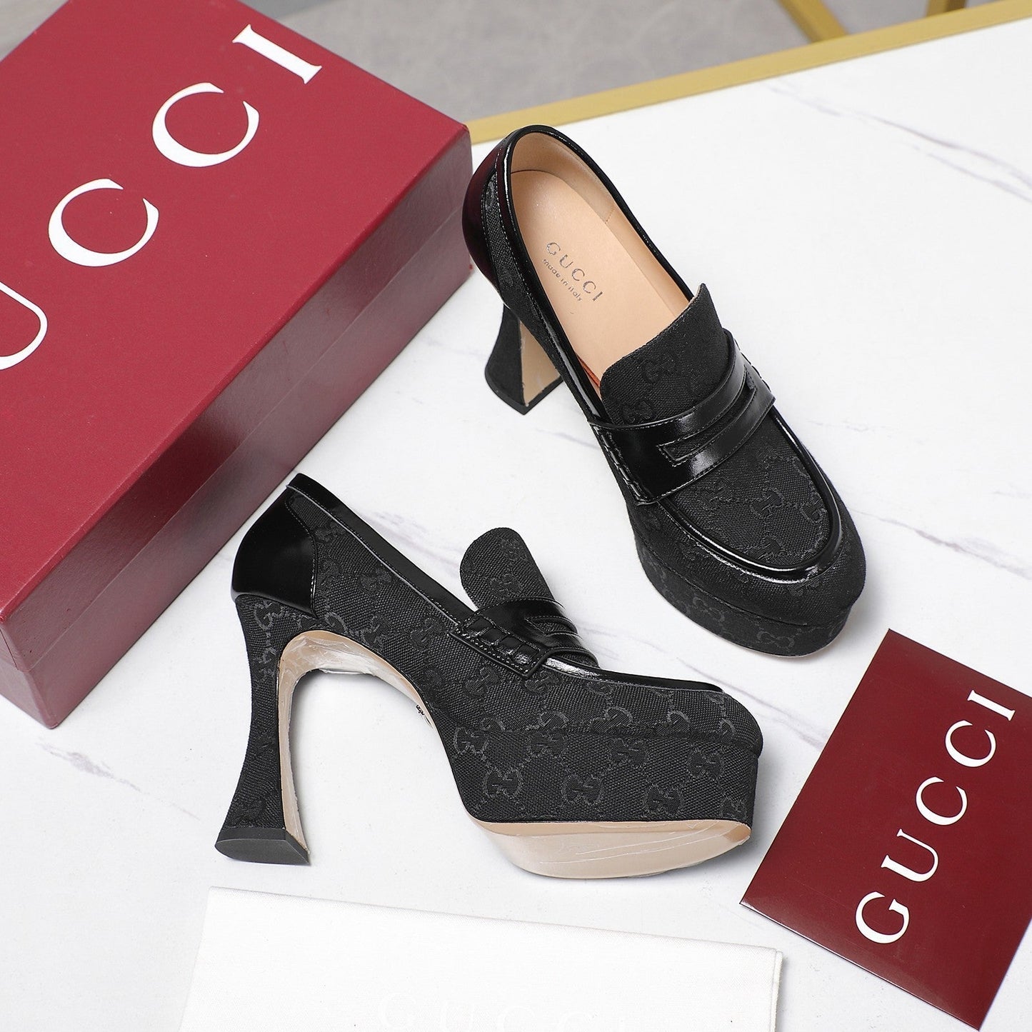 GG CLASSIC HIGH HEELS 110 IN BLACK WITH LOGO PRINT - 35