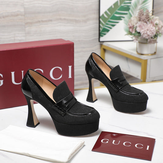 GG CLASSIC HIGH HEELS 110 IN BLACK WITH LOGO PRINT - 35