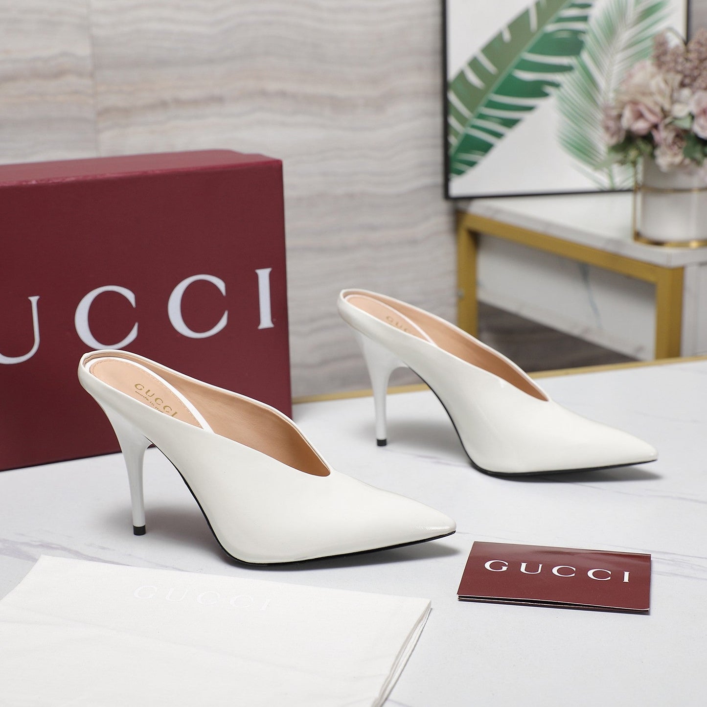 GG HEELED MULES 105 IN WHITE CALFSKIN - 35