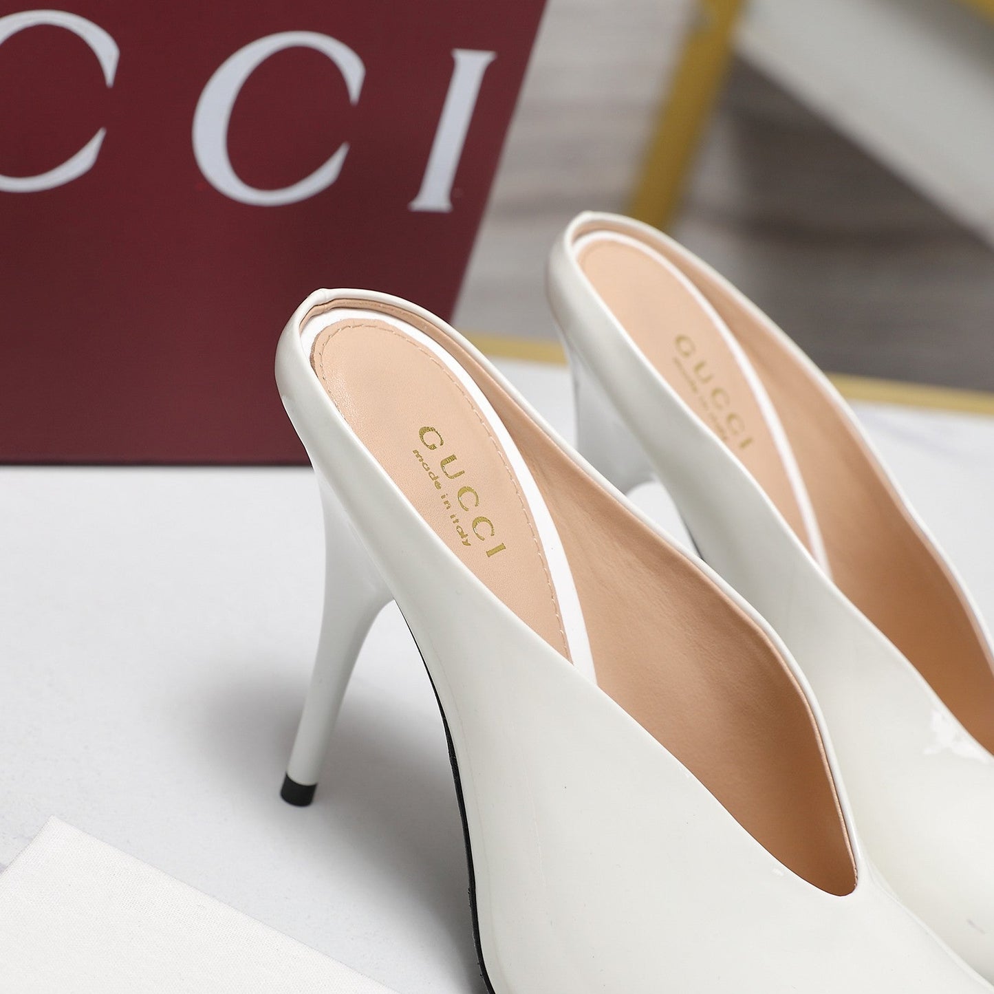 GG HEELED MULES 105 IN WHITE CALFSKIN - 35