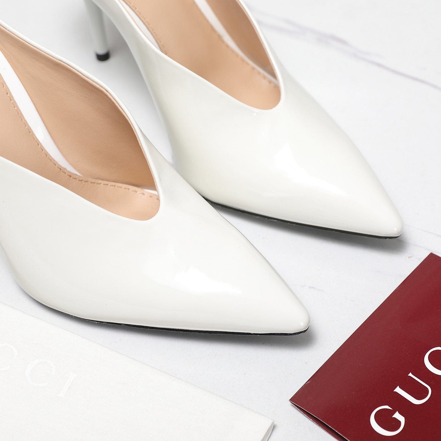 GG HEELED MULES 105 IN WHITE CALFSKIN - 35