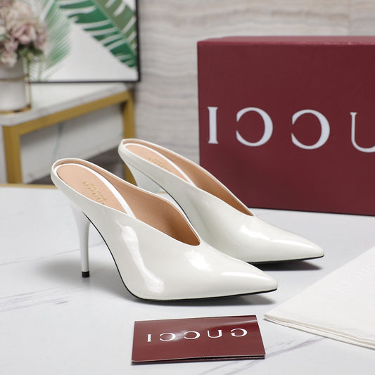 GG HEELED MULES 105 IN WHITE CALFSKIN - 35