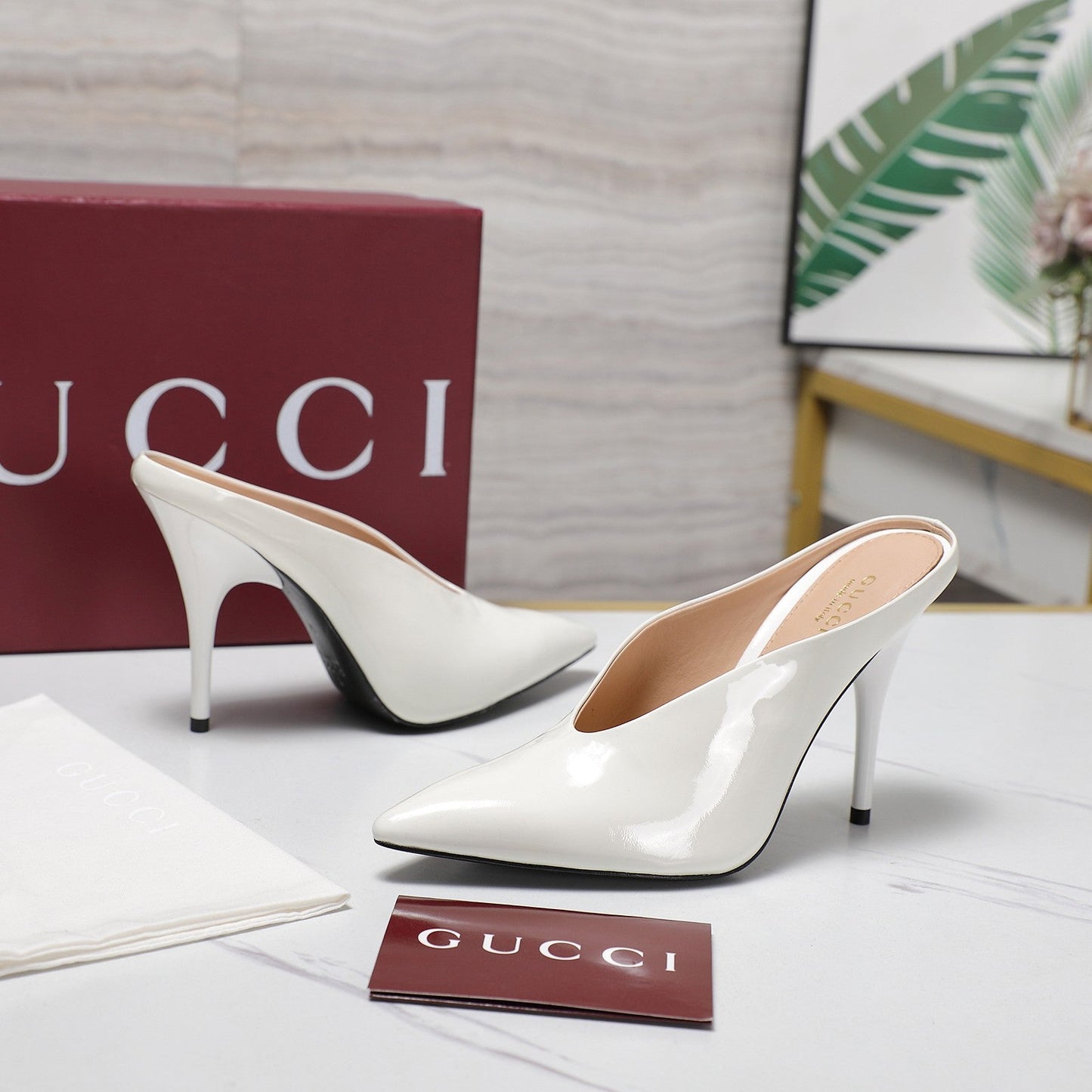 GG HEELED MULES 105 IN WHITE CALFSKIN - 35