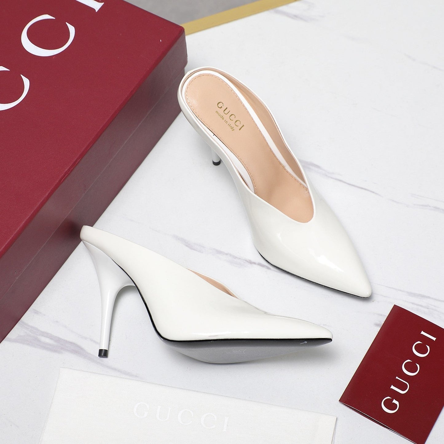 GG HEELED MULES 105 IN WHITE CALFSKIN - 35