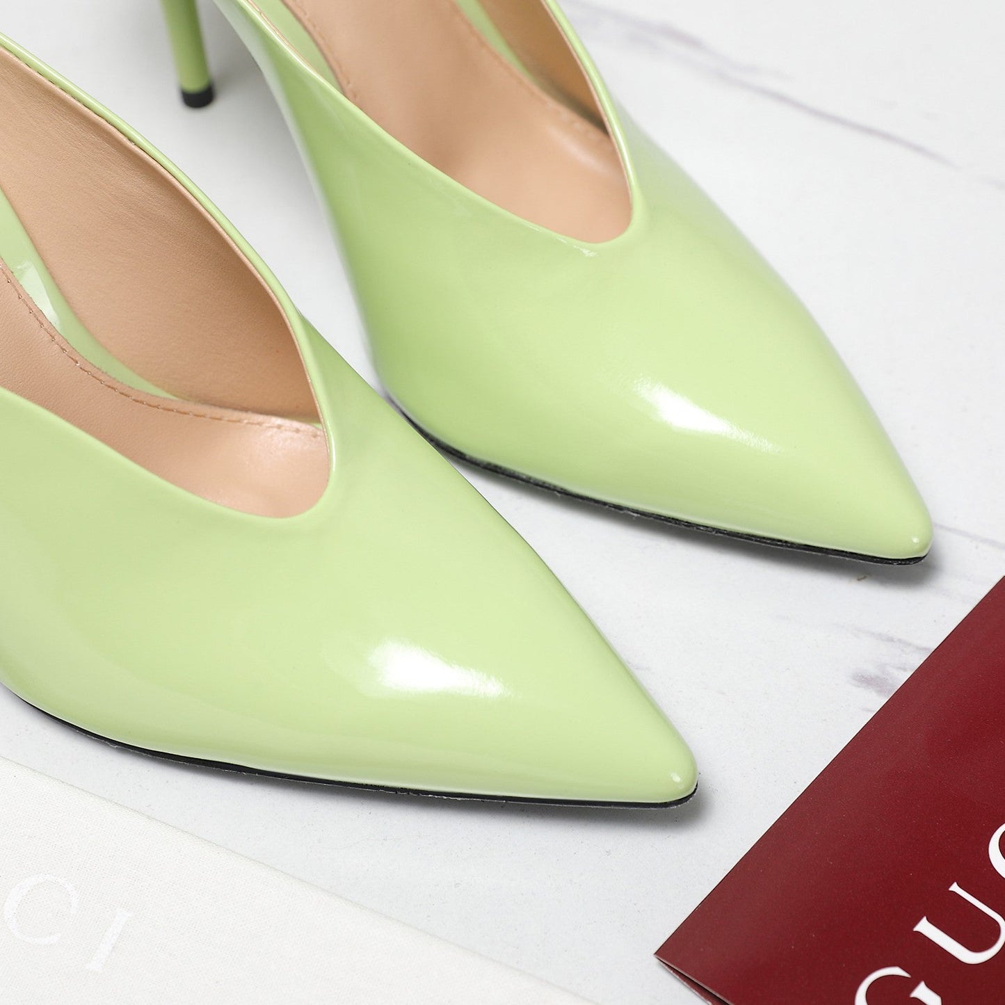 GG HEELED MULES 105 IN PASTEL GREEN CALFSKIN - 35