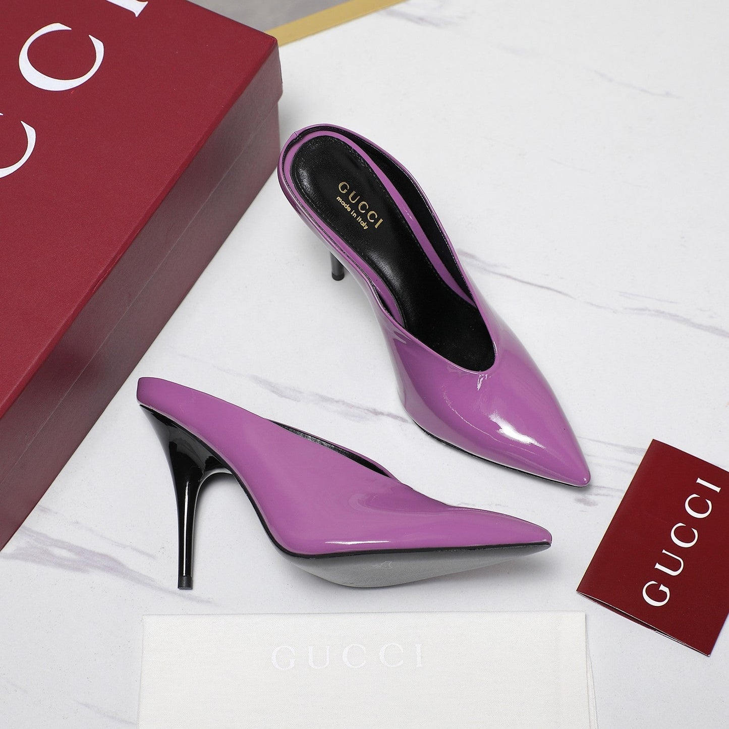 GG HEELED MULES 105 IN PURPLE CALFSKIN - 35
