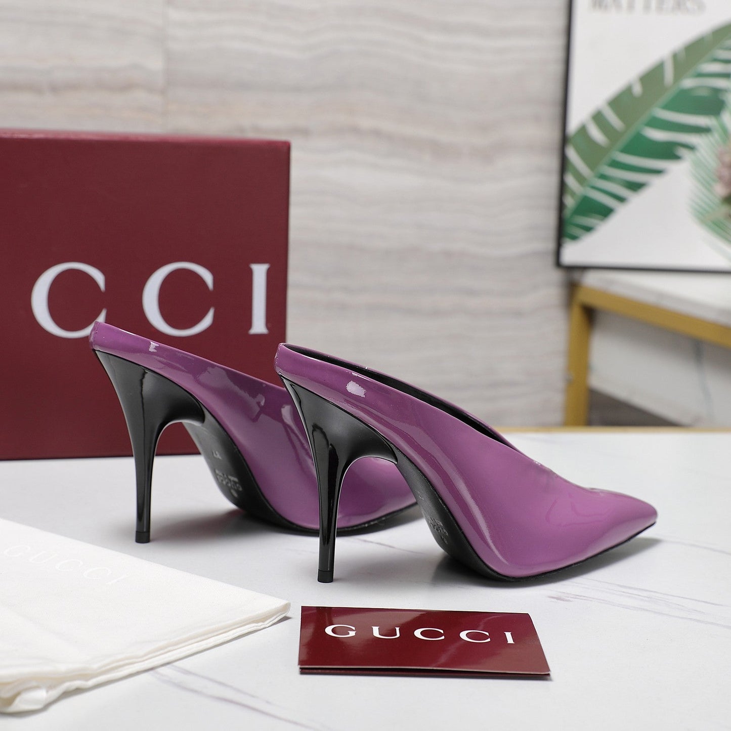 GG HEELED MULES 105 IN PURPLE CALFSKIN - 35