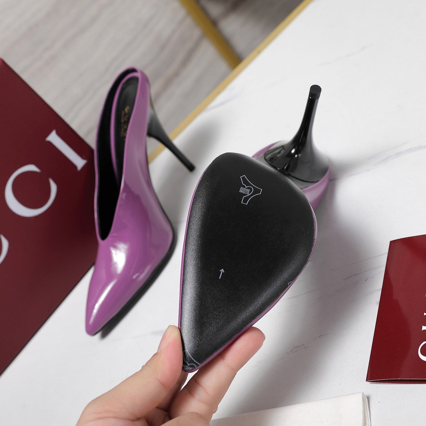 GG HEELED MULES 105 IN PURPLE CALFSKIN - 35