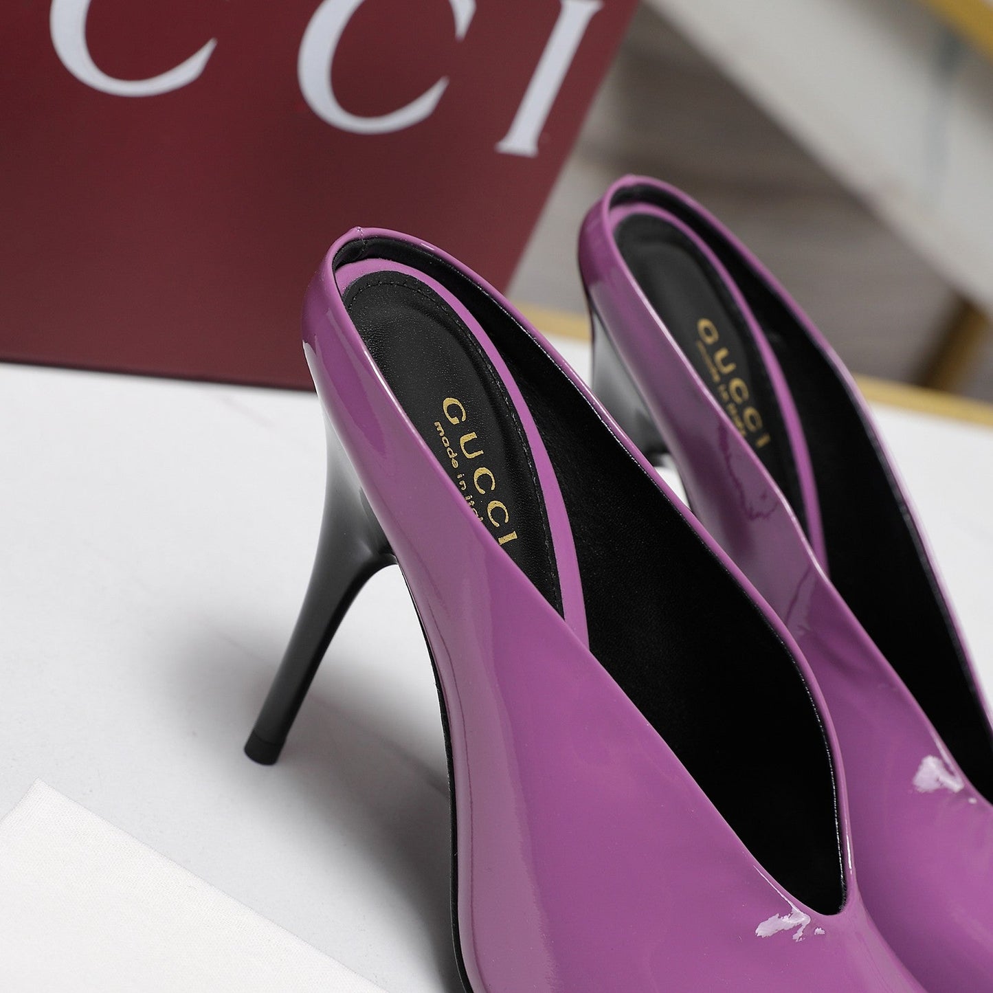 GG HEELED MULES 105 IN PURPLE CALFSKIN - 35