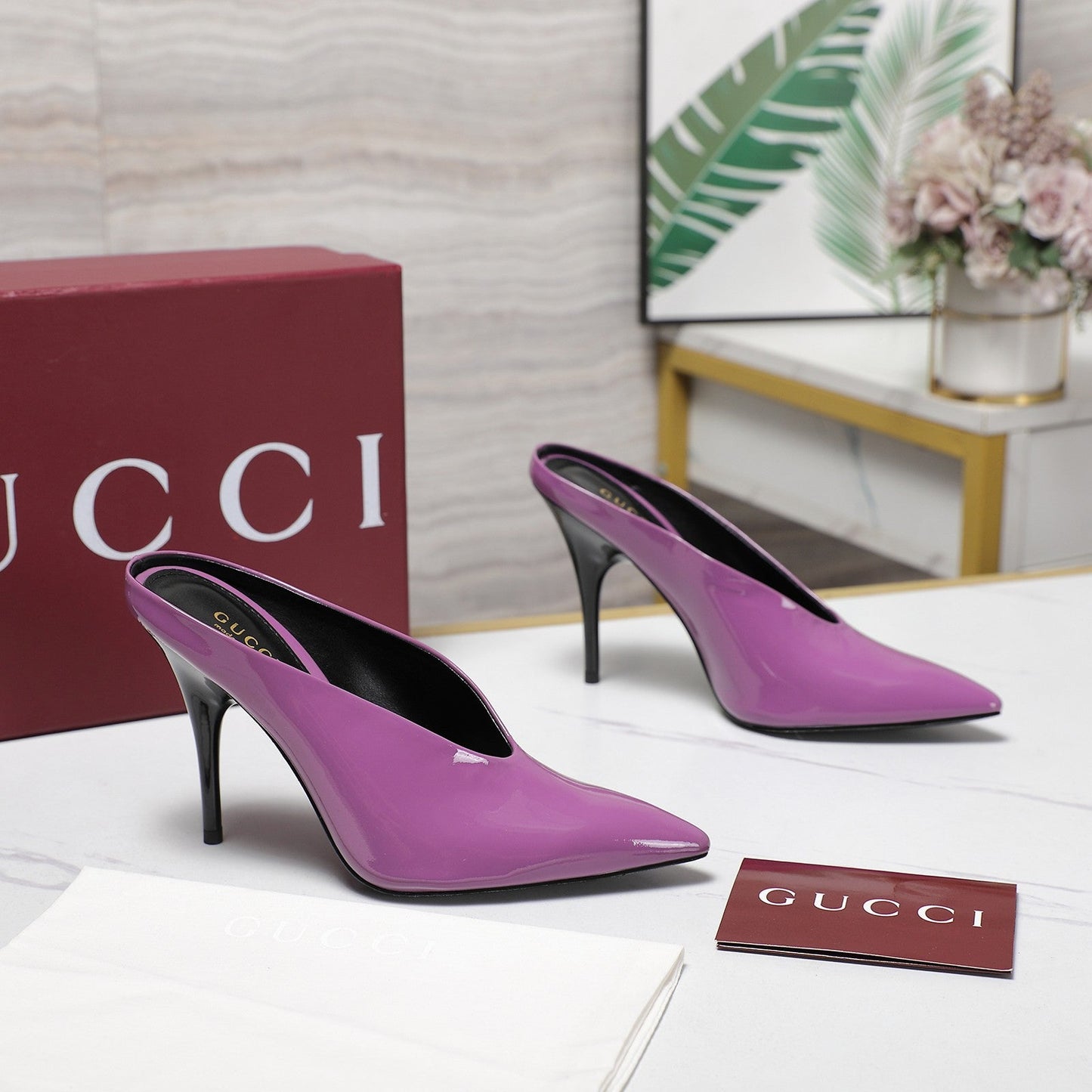 GG HEELED MULES 105 IN PURPLE CALFSKIN - 35