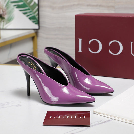 GG HEELED MULES 105 IN PURPLE CALFSKIN - 35