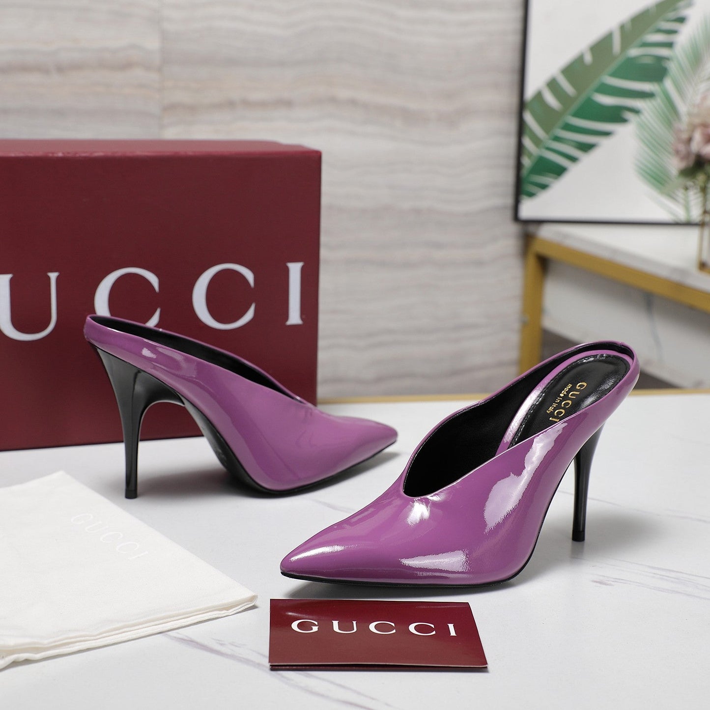 GG HEELED MULES 105 IN PURPLE CALFSKIN - 35