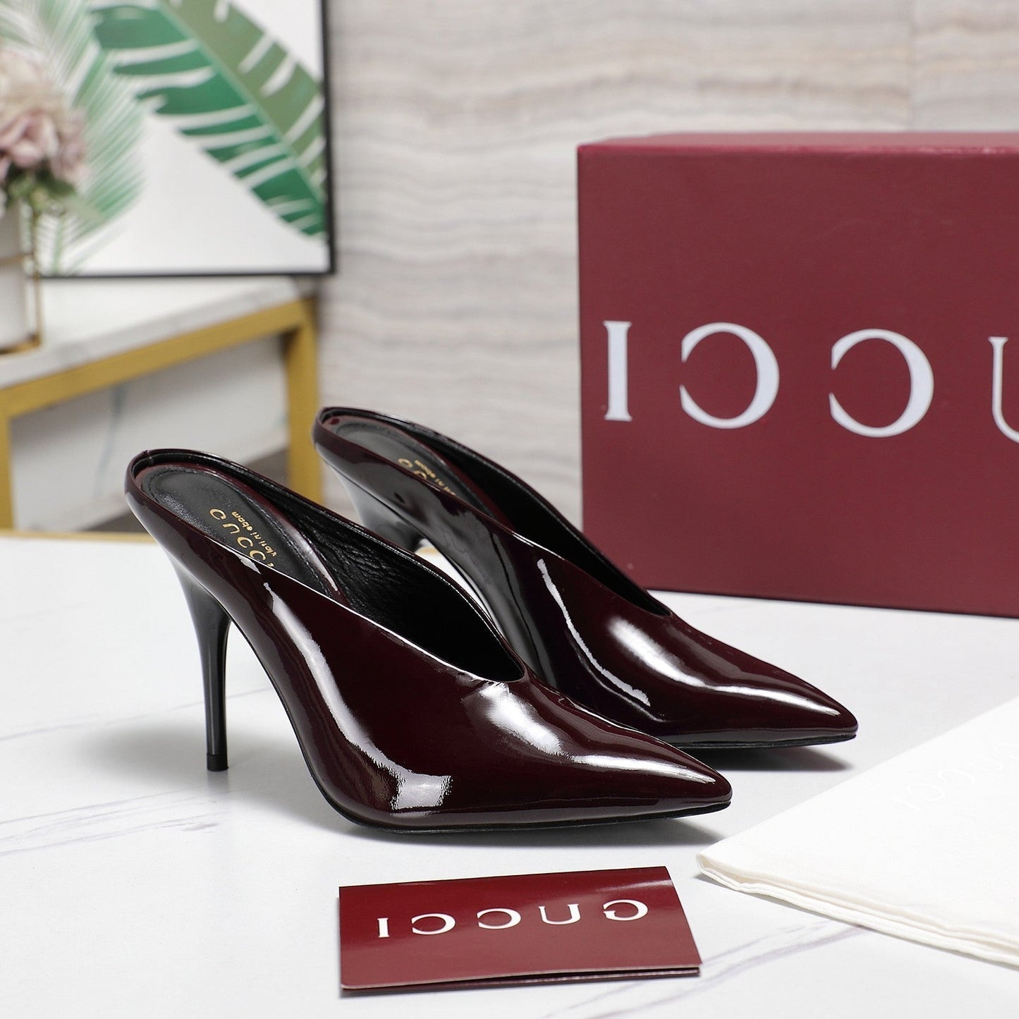 GG HEELED MULES 105 IN DARK RED CALFSKIN - 35
