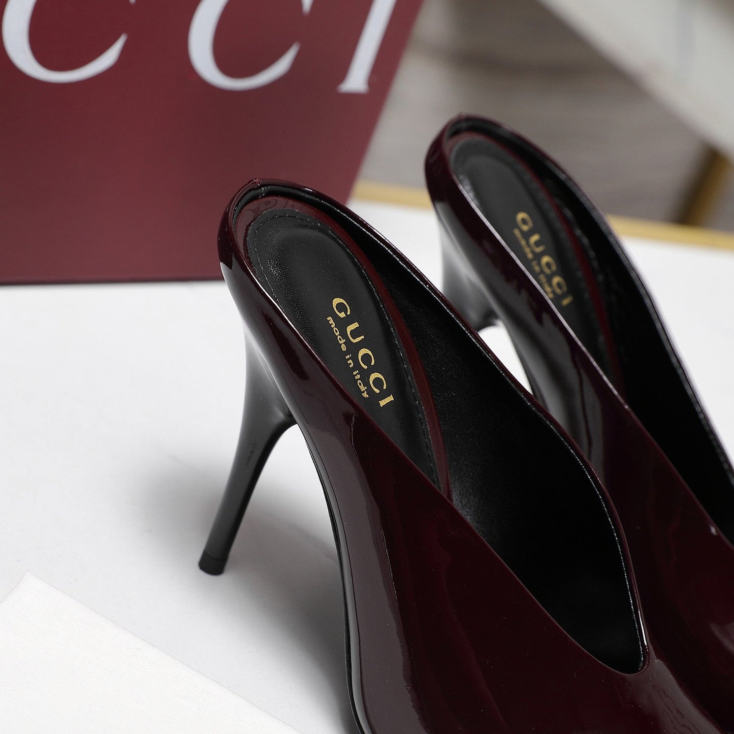 GG HEELED MULES 105 IN DARK RED CALFSKIN - 35