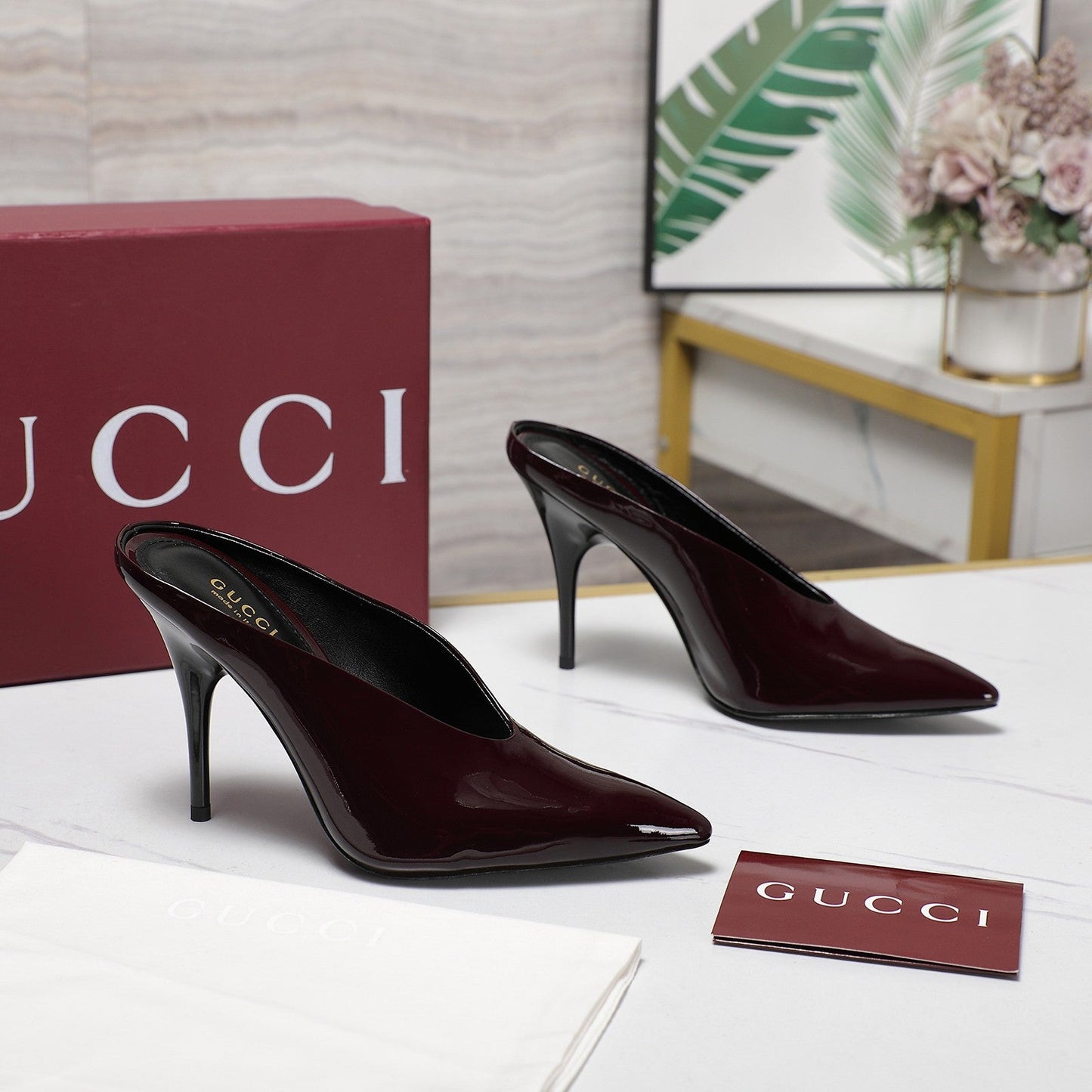 GG HEELED MULES 105 IN DARK RED CALFSKIN - 35